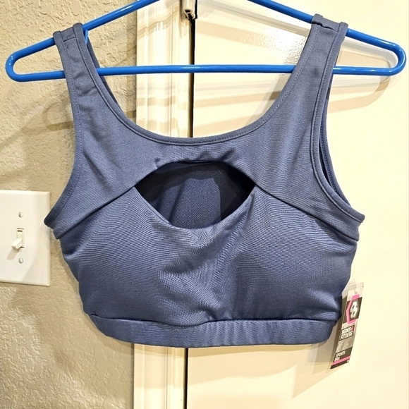 NWT Series*8 Fitness Sports Bra w decorative opening. Blue/Gray Large - Picture 4 of 7